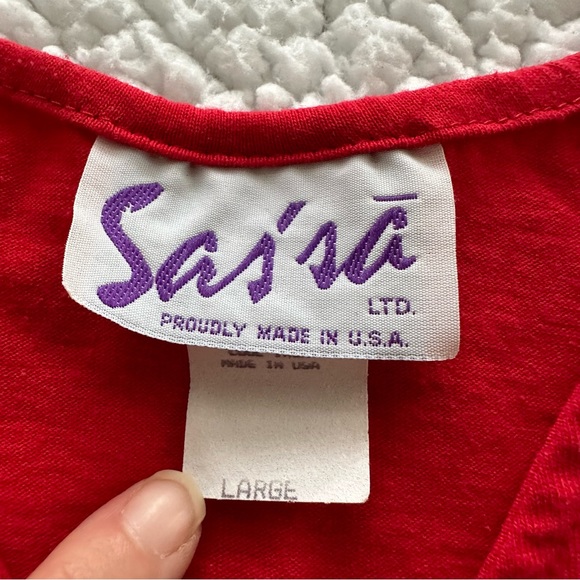 VTG red fringe western sleeveless tank top V tee star conchos silver buttons L - Picture 5 of 9